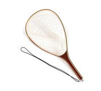Fly Fishing Landing Net Wooden Frame Soft Rubber Mesh Or Waterproof Nylon Mesh Trout Bass Catch And Release Net(1Pcs,Brown)