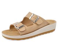 Fly Flot Castana, Zapatillas De Mujer De Tela, Abiertas con Doble Hebilla Ajustable, Plantilla De Cuero, Sandalias deslizantes, Beige, 39 EU