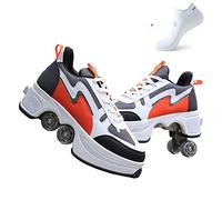 FLY FLU Zapatos De Patinar para Mujer,4 Ruedas Ajustables para Patines con Ruedas, Zapatos Multiusos 2 En 1,Zapatos para Caminar - para Regalo Unisex para Principiantes,Blackorange-37