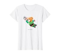 Fly High, Save, Cool Teddy Bear Goal Keeper Playing Soccer Camiseta gráfica económica, Mujer, Blanco, XS