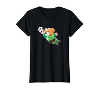 Fly High, Save, Cool Teddy Bear Goal Keeper Playing Soccer Camiseta gráfica económica, Mujer, Negro, L