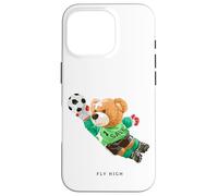 Fly High, Save, Cool Teddy Bear Goal Keeper Playing Soccer Carcasa para iPhone 16 Pro