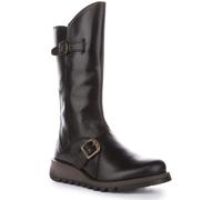 FLY LONDON Mes 2 Media Caña Hebilla de Cuero Mujer Botas en Negro Ru 3-9