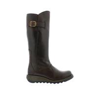 Fly London MOL 2 Botas Cuero Mujer Cremallera Altura Rodilla Tacón Cuña