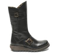 Fly London Mujer Negro Mes 2 Botas Cuña Hebilla Media Caña Cuero con Cremallera
