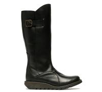 Fly London Mujer Negro Mol 2 Botas de Piel Cuña Rodilla Alto Cremallera Talla UK