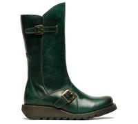 Fly London Mujer Verde Mes 2 Botas Cuña Hebilla Media Caña Cuero con Cremallera