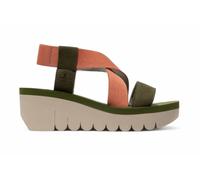 Fly London Mujer YABI922FLY Verde Oro Rosa Cupido Sandalias de Cuero Cuña