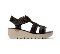 Fly London Mujer YUDD236FLY Negro Mousse Cuero Sandalias Plataforma Cuña