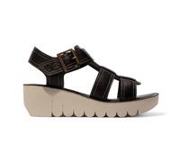 Fly London Mujer YUDD236FLY Negro Mousse Cuero Sandalias Plataforma Cuña