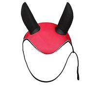 Fly Veil - Protector de oído elástico con doble cuerda para caballos, color rojo
