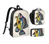 Fly Yellow Fish Print - Mochila de 3 piezas con lonchera y estuche para lápices, para viajes, trabajo, camping, unisex