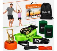 flybold - Juego de Slackline para niños y Adultos, Cuerda de Equilibrio de 17 Metros pies con Cinta de Entrenamiento, Protectores de árboles, Entrenador de Brazos, Cubierta de trinquete y Bolsa de