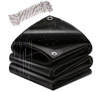 Flycn Lona Impermeable con Ojales, 6x8m 500g/m² Estabilizada a los Rayos UV - Protección para Barco, Construcción, Resistente a la Intemperie para Camping, Jardín, Camión PVC Negro