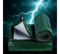 Flycn Lona Impermeable Exterior con Ojales, 5.5x9m 220g/m² Toldo Reforzado Protección contra UV, con Ojales de Acero Inoxidable para Leña, Muebles, Jardín, Piscinia, Vehículos PE Verde Plata