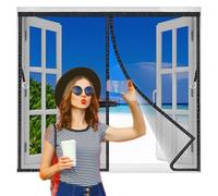 Flycn Mosquitera para Ventana, 80x73cm Cortina Magnética para Puertas de Balcón o Terraza, Tejido con Fuertes Imanes para un Autocierre, Fácil Instalación sin Taladrar Negro