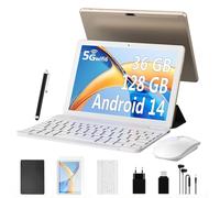FLYCOAY Tablet 10 Pulgadas Android 14 Otto-Core 2.0 GHz, 5G WiFi 6, 36 GB RAM + 128 GB ROM (TF 1TB), batería de 8000 mAh, OTG/Bluetooth 5.0, Tableta con Teclado, ratón (Dorado)