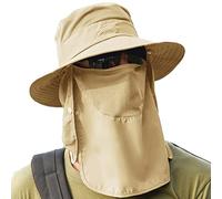 FLYEARTH UPF 50+ Sun Fishing Hat for Men Women Wide Brim Hat with Detachable Face Cover & Neck Flap Khaki