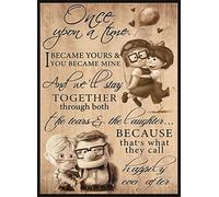 Flyhaw Póster con texto en inglés "To My Wife Carl and Ellie Once Upon a Time I Became Yours You Became Mine" - Letrero de metal vintage para decoración del hogar para sala de estar, tienda,
