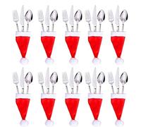 FlyHigh Juego de 10 fundas para cubiertos, diseño navideño de Papá Noel, para mesa de comedor, decoración de árbol, botella de vino, decoración de fiesta de Año Nuevo, 10 unidades