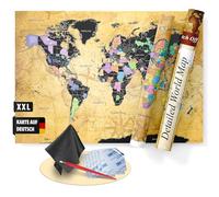 FlYHIGH Mapa del mundo XXL para rascar en alemán, 80 x 57 cm, póster para rascar, mapa del mundo para rascar, mapa del mundo para rascar, mapa del mundo para rascar