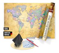 FlYHIGH Mapa del mundo XXL para rascar en alemán I 80 x 57 cm I Póster para rascar