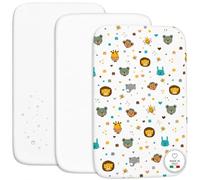 FlyIdeas Juego 3 Pza - 2 Sabanas Bajeras para Cuna 120x60 cm con Esquinas Engomadas y 1 Protector Colchon Impermeable en 100% Puro Algodon Cert. Suave y Transpirable, Hecho in EU