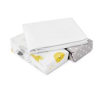 FlyIdeas Juego 3 Pza Sabanas Minicuna Colecho 90x55 cm, 100% Algodon Certif. - 2 Sábanas Bajeras y 1 Protector Colchon Impermeable Compatible Minicunas y Colchones de tamaño: 50x90 55x90 y Similar