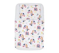 FlyIdeas Juego 4 Pza Sabanas Minicuna Colecho Next2Me 50x83cm | 1 Sabana Bajera 1 Protector Colchon 1 Sabana Encimera y 1 Funda de Almohada | 100% Algodon Cert, Hecho en EU