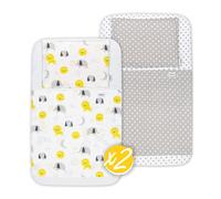 FlyIdeas Juego 8 Pza Sabanas Minicuna Colecho Next2Me 50x83cm, 100% Algodon Certif. con 2 Sabanas Bajeras 2 Protectores Colchon Impermeables 2 Sabanas Encimera y 2 Fundas de Almohada