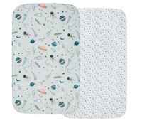 FlyIdeas Juego de 2 Sabanas Bajeras Ajustables, 100% Algodon - Sabanas Cuna 60x120 - Suaves y Transpirables (Cosmos)