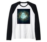 Flying Bass Fish bajo la Luna terrestre para los Amantes de los Peces Camiseta Manga Raglan