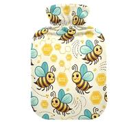 Flying Bees and Honeycomb - Botella de agua caliente con cubierta suave, calentador de pies con funda suave, bolsa de agua caliente para compresas frías y calientes, 1 litro
