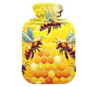 Flying Bees and Honeycomb - Botella de agua caliente con cubierta suave, calentador de pies con funda suave, bolsa de agua caliente para calentador de cama de pies, alivio del dolor, 2 litros