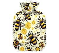 Flying Bees and Honeycomb03 - Bolsa de agua caliente con cubierta suave, calentador de pies y manos, bolsa de agua caliente para compresas frías y calientes, 2 L