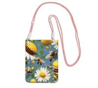 Flying Bees - Bolso bandolera pequeño con estampado de margaritas y miel para teléfono celular, cartera con correa ajustable para mujer, Rosa, Talla única