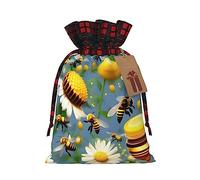 Flying Bees Daisy Honey Patchwork - Bolsa de regalo de arpillera con cordón, bolsa de regalo de tela artística, perfecta para ocasiones festivas
