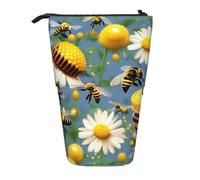 Flying Bees Daisy Honey Print de pie estuche telescópico lápiz bolsa pop up lápiz bolsa bolsa de cosméticos de maquillaje