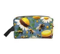 Flying Bees - Neceser de viaje con estampado de margaritas y miel para hombres, bolsa de cosméticos de gran capacidad para mujeres, White, Talla única