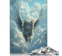Flying Cat with Wings Gray Cat Loss Painting Puzzles Imposible,desafío para Adultos Juego Educativo 1000 Piezas Obra De Arte De Juego De para Adultos, Regalos A Partir De 14 Años 500pcs (52x38cm)