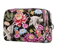 Flying Cranes on Blooming Flowers - Bolsa de cosméticos para mujer, neceser de viaje, bolsa organizadora de maquillaje grande con cremallera, multicolor, 18.5x7.5x13cm/7.3x3x5.1in, Neceser