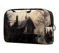 Flying Crows Abandoned Cabin - Bolsa de cosméticos para mujer, neceser de viaje, bolsa organizadora de maquillaje grande con cremallera, multicolor, 18.5x7.5x13cm/7.3x3x5.1in, Neceser