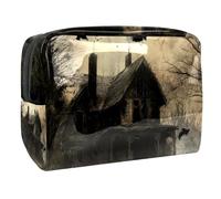 Flying Crows Abandoned Cabin - Bolsa de cosméticos para mujer, neceser de viaje, grande, de PVC, organizador con cremallera, multicolor, 18.5x7.5x13cm/7.3x3x5.1in, Neceser