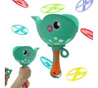 Flying Disc Launcher en dulce diseño de ballena, juego de juguetes de hélice con 32 discos voladores, juguete para exteriores para niños a partir de 3, 4, 5 y 6 años, platillos voladores, juguetes de