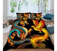 Flying dragón Funda De Edredón Fénix Impresa En 3D Microfibra Ropa De Cama 2 Fundas De Almohada Niños Niñas Decoración del Dormitorio Double（200x200cm）