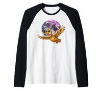 Flying Duck Moon Night Bird Cute Duck Graphics Camiseta Manga Raglan