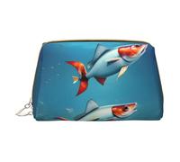 Flying Fish In The Ocean - Bolsa de cosméticos de piel con cremallera, organizador de cosméticos de viaje, bolsa de cosméticos de almacenamiento de cuero, pez volador en el océano, talla única, Pez