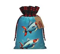 Flying Fish in the Ocean Print Drawstrings Christmas Gift Bags, Treat Candy Bags for Holiday Party Favor Supplies
