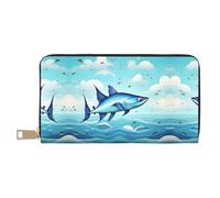 Flying Fish in the Oceans - Cartera para mujer, diseño delgado y minimalista, ideal para tarjetas de crédito y dinero en efectivo, piel sintética, cremallera de metal, Blanco, Talla única, Classic
