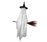 Flying Ghost Decoration - Light Up Halloween Scary Prop | Flying Broom Ghost | Decorative Hanging Broom Witch For Yard Patio Backyard Porch Haunted House Front Door Courtyard Lawn Garage Supplies